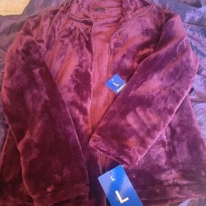 32 Degrees Heat Faux Fur Sherpa Plush Full Zip Jacket - sz L Burgundy NWT